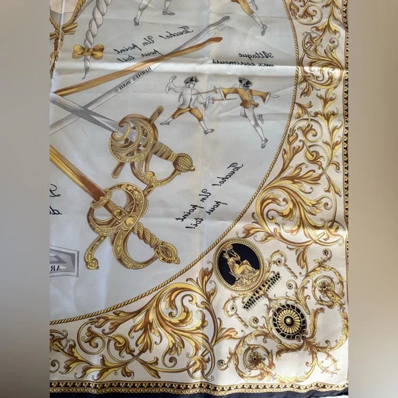 Hermes Carre 90 Traite des Arms Black Gold and White Silk Scarf with COA - Picture 10 of 12